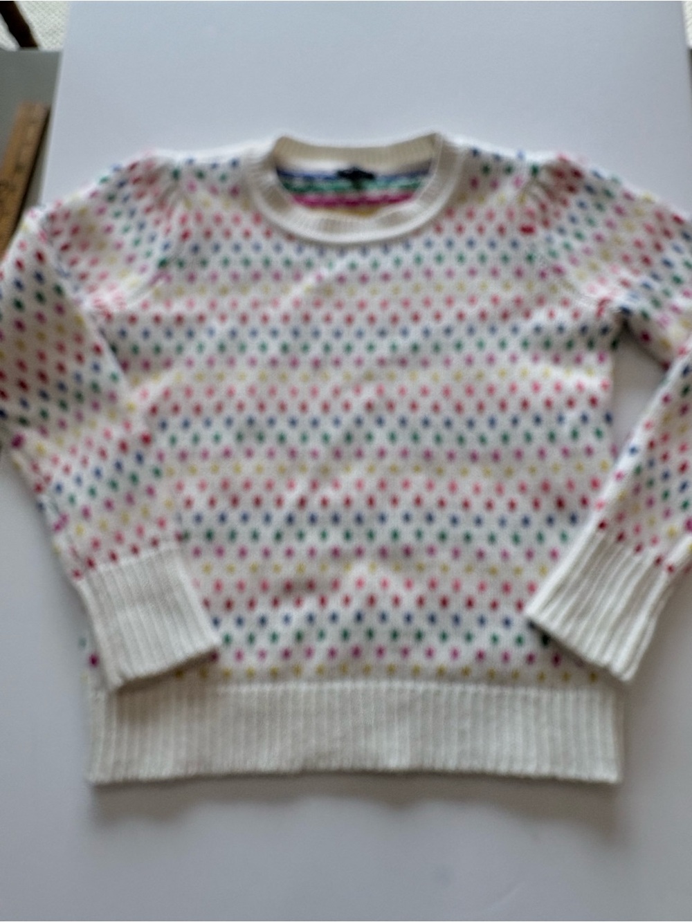 Talbots Cream Crewneck Sweater with Multicolor Dot Pattern F5